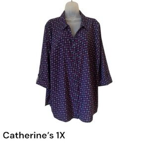 Catherine's Multicolor Button Down 3/4 Sleeves Top      Plus 1X    #Y